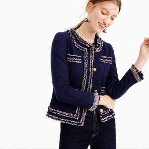 J. Crew Navy Blazer with Gold Buttons and Multicolor Trim